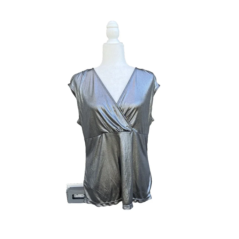 Ann Taylor women silver top business party work to wear size XL A000188 - Picture 7 of 7